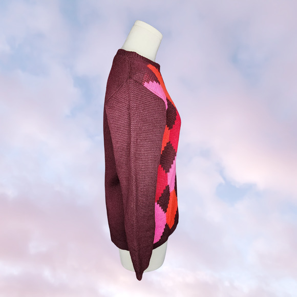 50s Vintage Jack Winter Wool Argyle Cardigan Sweater Retro Preppy Grandma Sz 36 - Picture 3 of 5